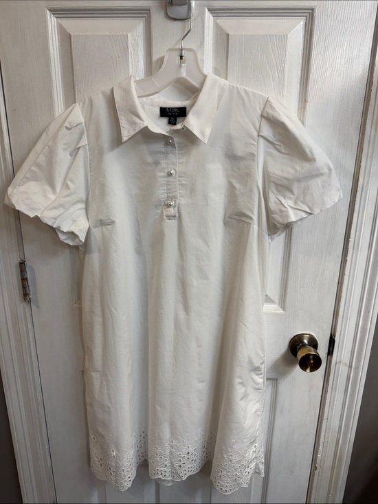 a new day Dresses & Skirts - MSK White Eyelet-Hem Polo Dress Shirt